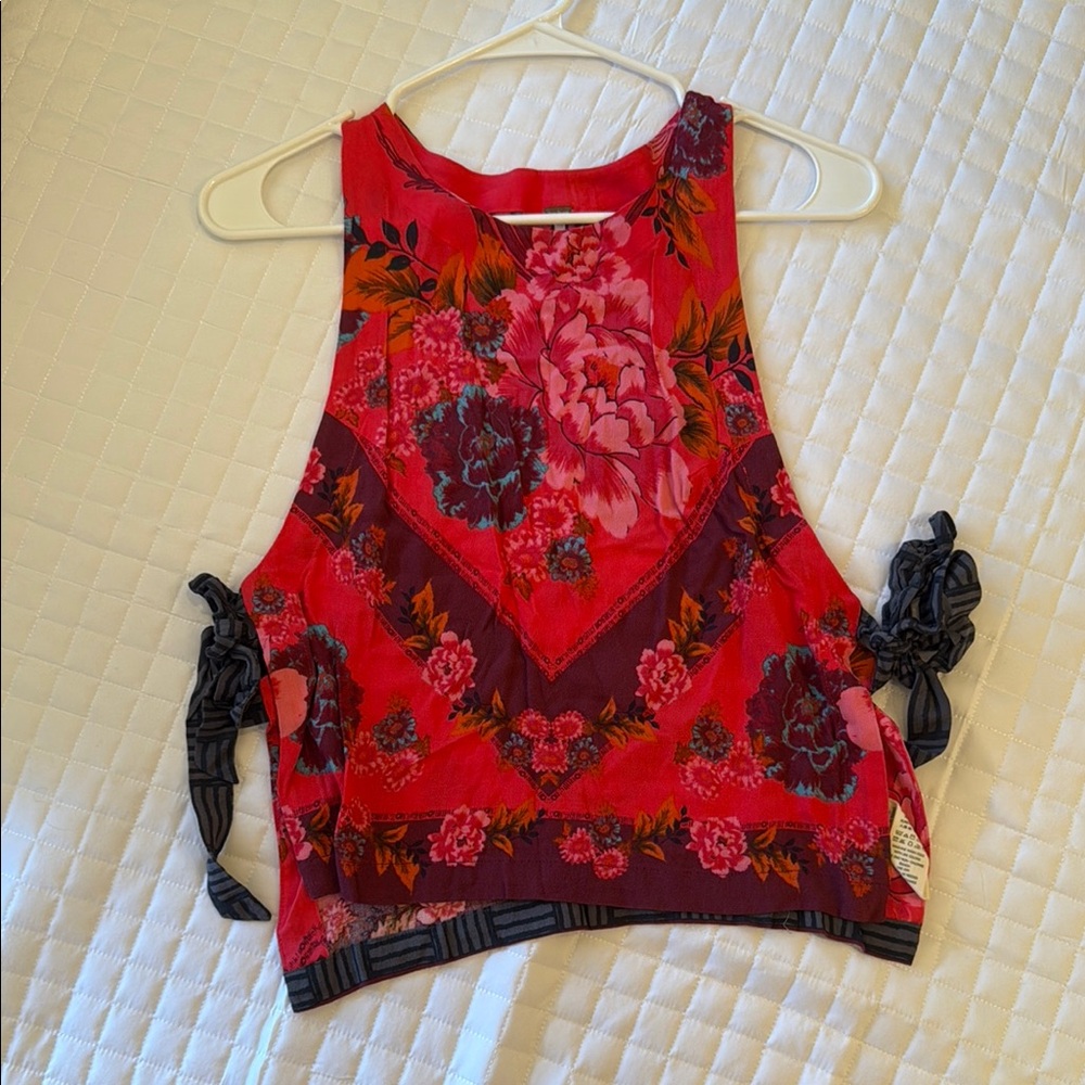 Free People Red and Black Floral Tank Top